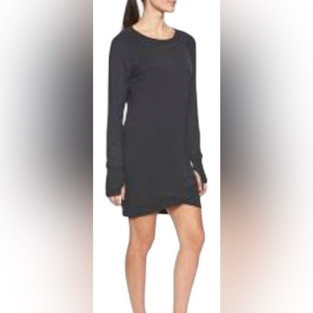 Athleta Women’s Black Lightweight Soft Knit Dress Crisscross Hem Size M Tall